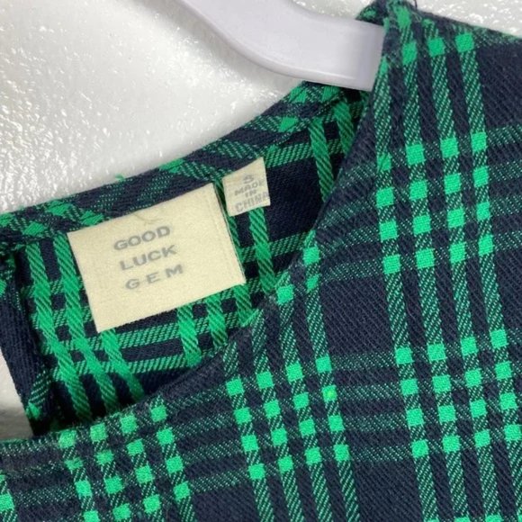 Good Luck Gem Emerald Green Plaid Flannel Ruffle Tie Blouse - Picture 5 of 7